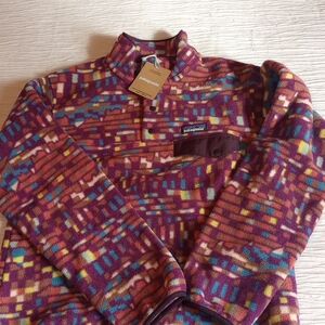 Patagonia Women's Multicolor Patterned Fleece Pullover - Purple, Blue, Yellow